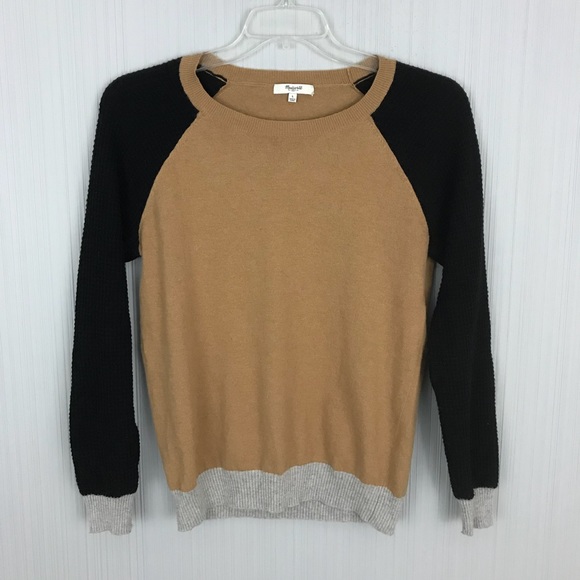 Madewell Sweaters - Madewell Brown Waffle-stitch Colorblock Sweater